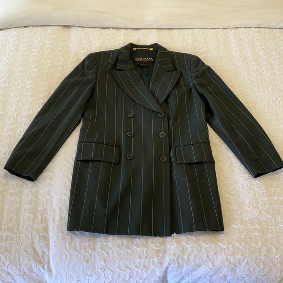 Vintage 80s ESCADA Margaretha Ley Wool Green Blazer - Picture 3 of 15